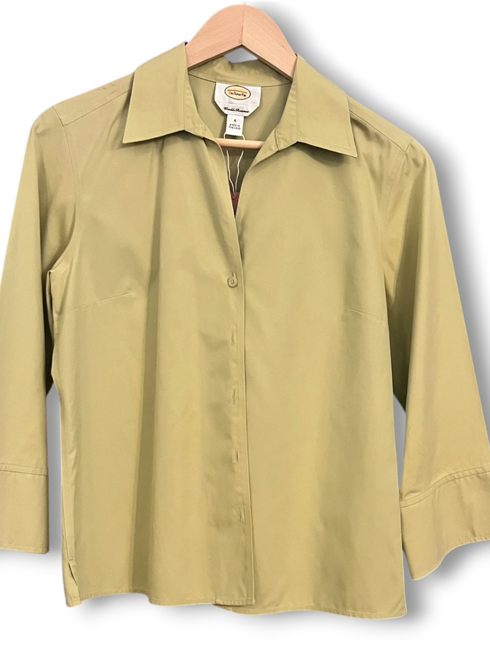 Talbots Light Olive Collared Button-Front Top - Picture 2 of 4